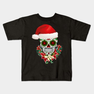 Christmas Day Of The Dead Sugar Skull Santa Hat Kids T-Shirt